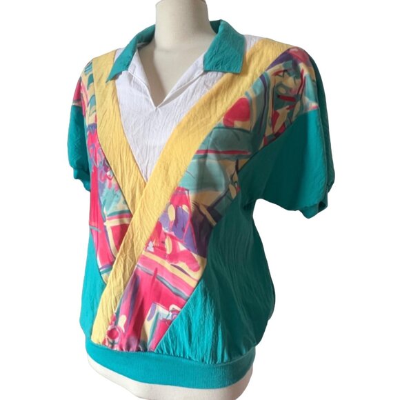 Vintage Cape Cod Petites Track Shirt Sz 14 (Large) Retro Collared 80's Blouse - Picture 8 of 11
